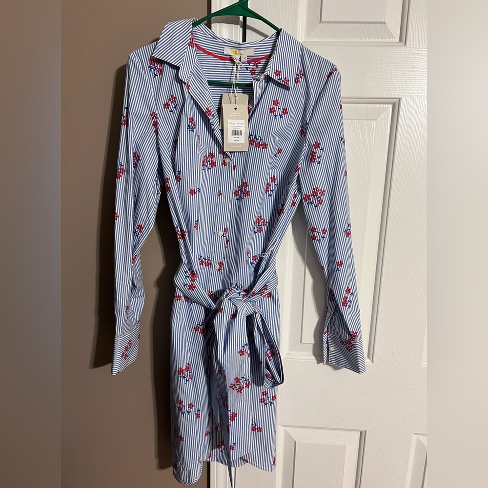 Boden Blue and Red Striped Floral Dress